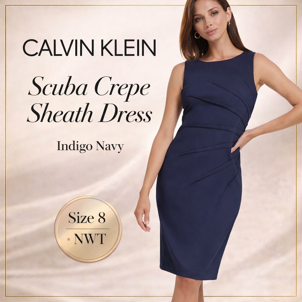 Calvin Klein Size 8 Sheath Dress Indigo Navy Blue NWT Work Office Date Night - Picture 3 of 6